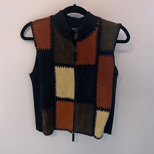 Super cool leather vintage color block vest!